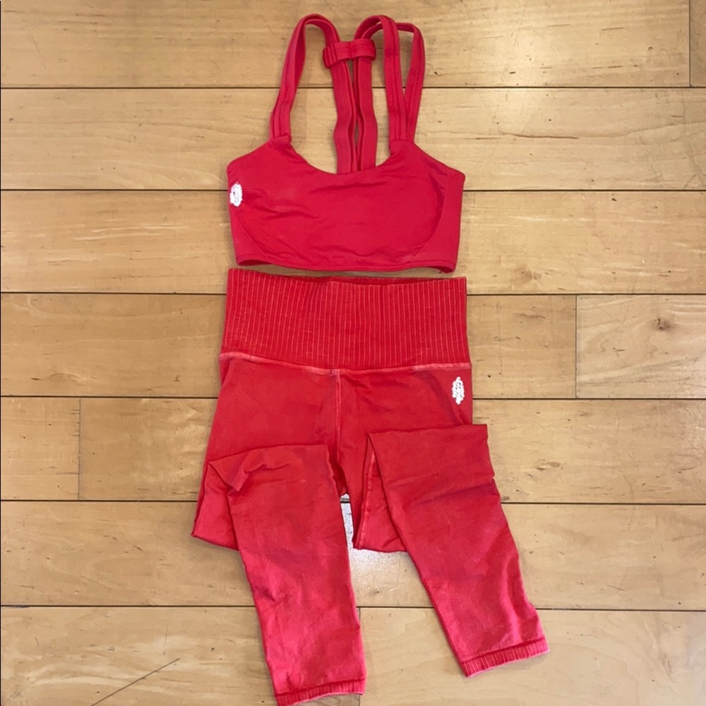 Free People (FP Movement) Red Sports Bra and Leggings Set